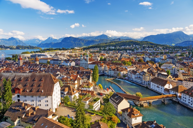 Aerial view of Lucerne Switzerland’s Ruess River