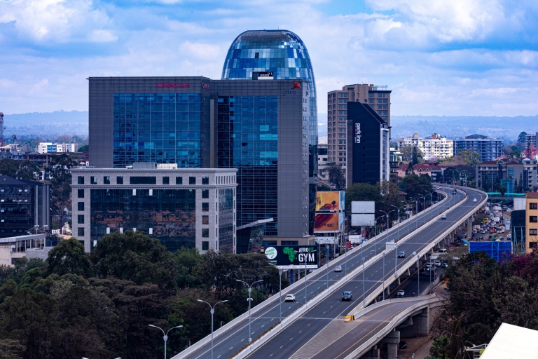 Expressway and skyscrapers in downtown Nairobi Kenya