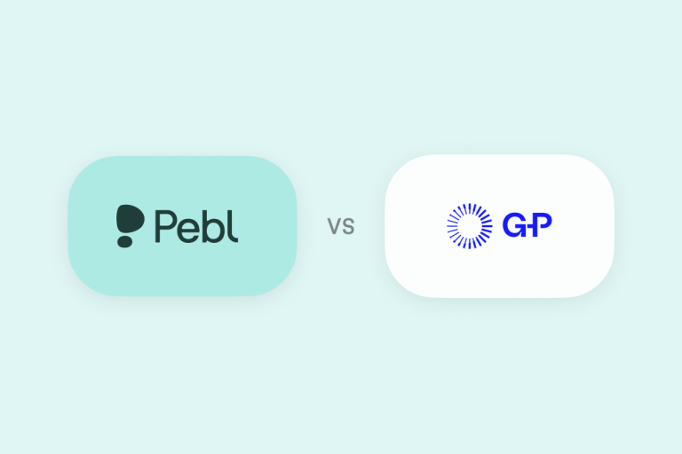 Chat bubbles Pebl vs. Globalization Partners with company logos in each.
