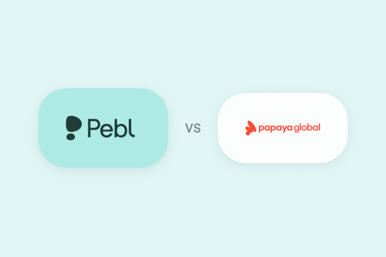 Chat bubbles Pebl vs. Papaya Global with company logos in each.
