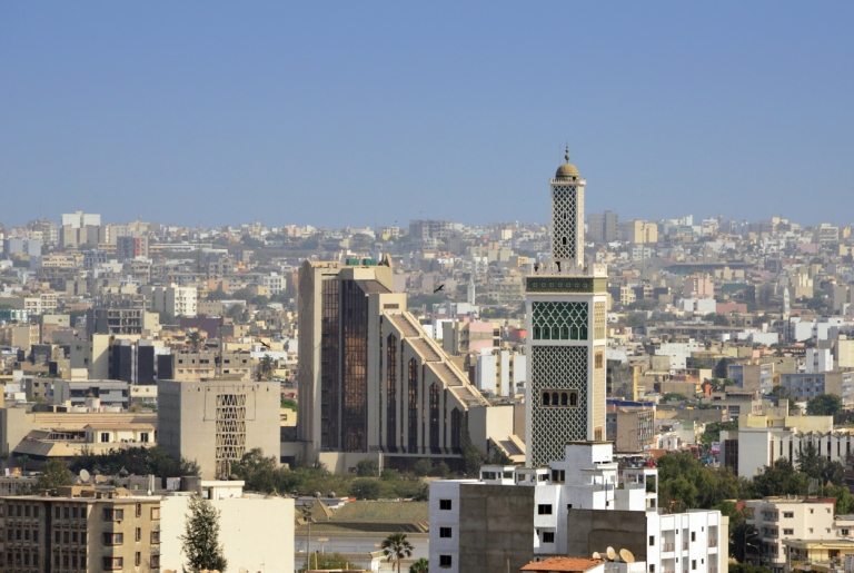 Aerial view of Dakar Senegal with the Grand Mosque’s Minaret