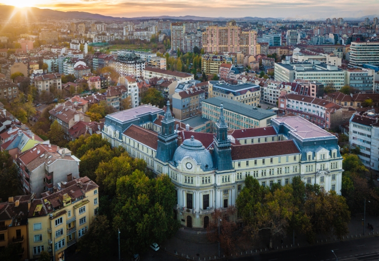 Aerial view of a historic area of Sofia, Bulgaria