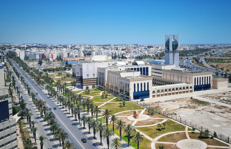 Aerial view of the Culture Tower in Tunis, Tunisia