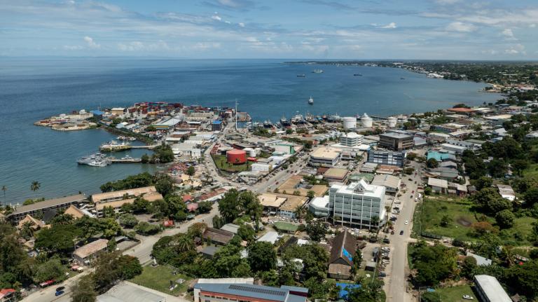 Aerial view of Honiara’s center in the Solomon Islands
