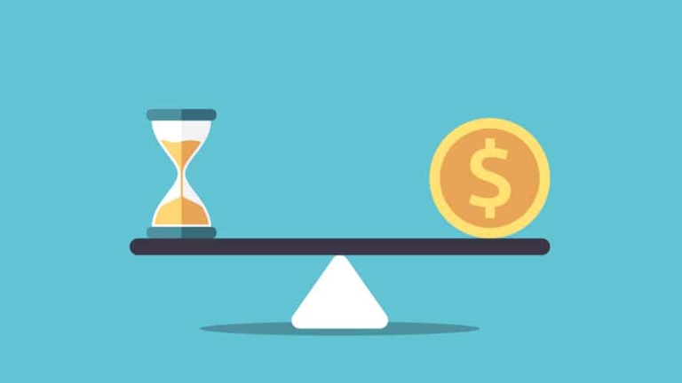 Blog-Image--Why-Companies-Turn-to-Asset-Light-Acquisitions-During-M-and-A Coin and hour glass balancing on a scale