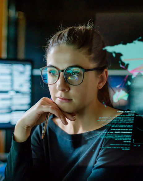 woman looking at computer