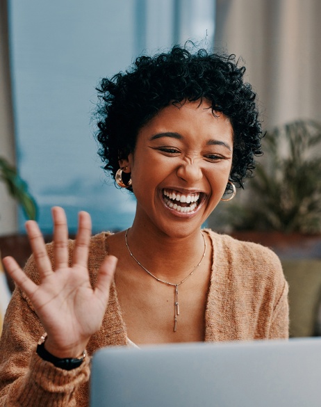 Woman smiling on a video call