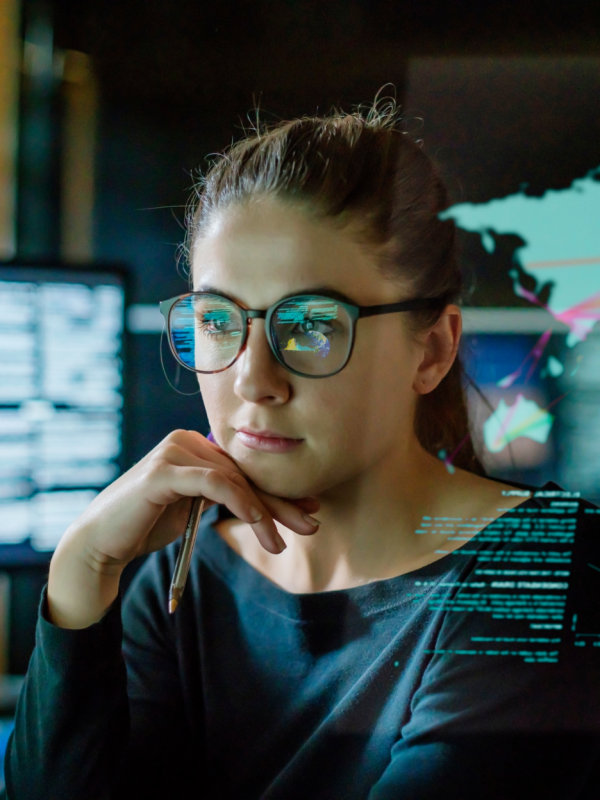 woman looking at computer