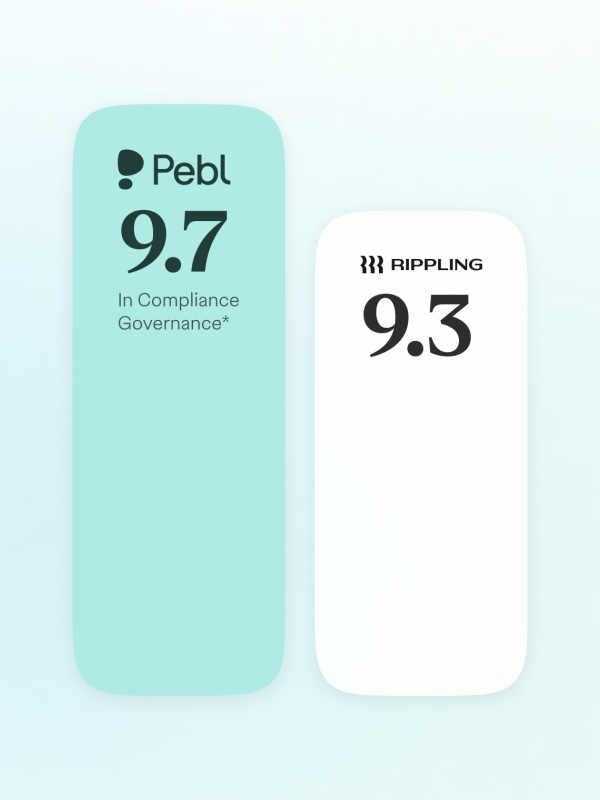 Pebl outperforms Rippling by 9.7 vs. 9.3 in compliance governance.