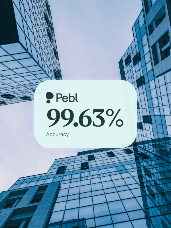 Chat bubble stating that Pebl has 99.63% accuracy when pricing quotes.