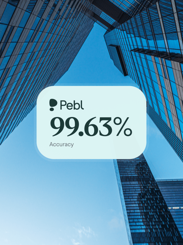 Chat bubble stating that Pebl has 99.63% accuracy when pricing quotes.