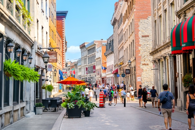 View of city streets in Montreal, Canada.