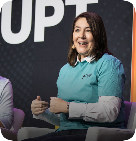 Pebl CEO, Francoise Brougher, speaking at a conference