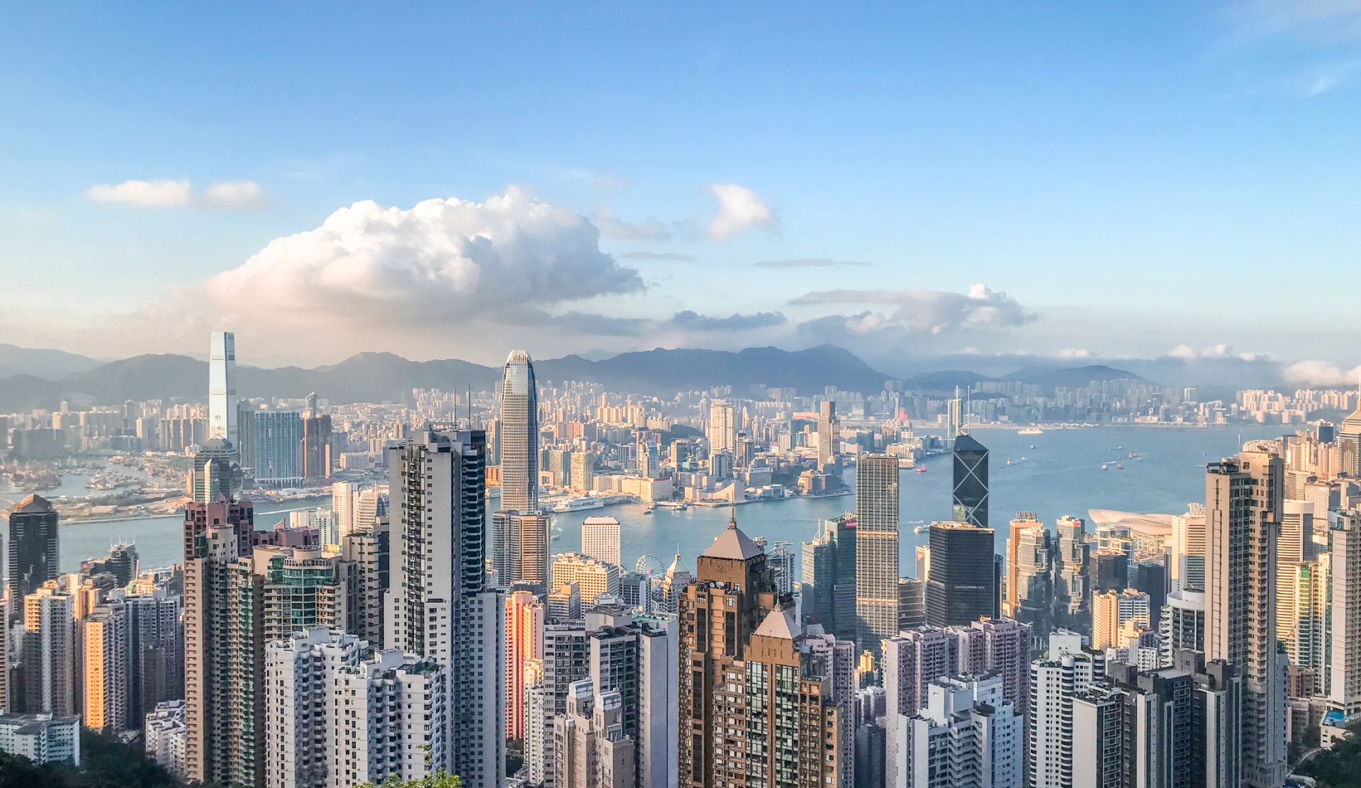 Skyline in city surrounded by water