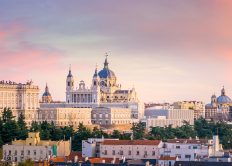 Church at sunset in the Madrid, Spain