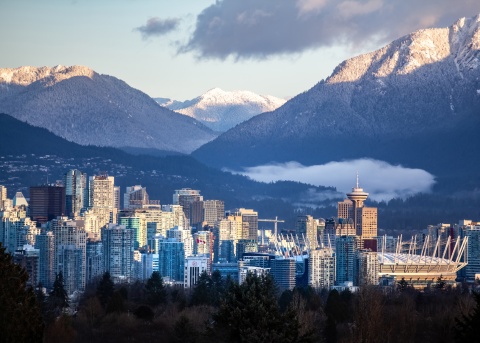 The North Shore Mountains overlooking Vancouver in British Columbia, Canada