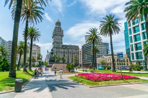 Sunny day on Plaza Independencia in Montevideo Uruguay