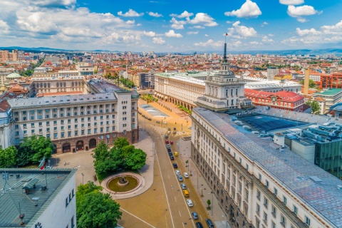 Aerial shot of Sofia Bulgaria on a sunny day