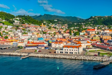 Aerial view of Roseau Dominica from the sea