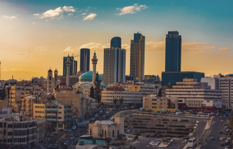 View of Amman skyline in Jordan at dusk