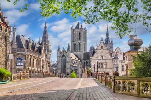 St Bavo’s Cathedral and Ghent historic city center in Belgium