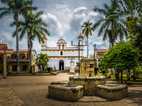 Parroquia San José Obrero viewed from Parque Central in Copan Ruinas, Honduras