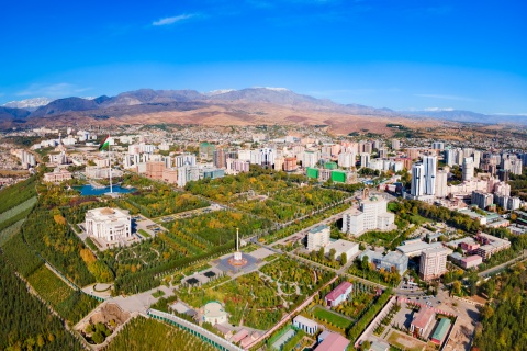 Aerial view of Dushanbe's city center in Tajikistan