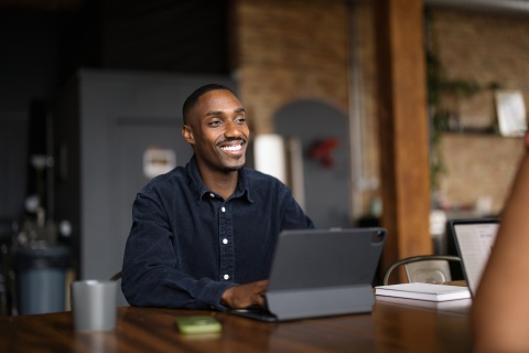 Businessman working on a touchpad in the office in Congo
