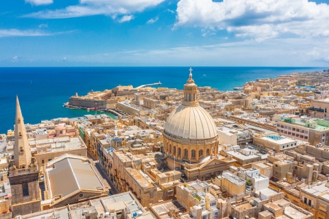 Aerial view of St. Paul’s Cathedral in Valletta City Malta