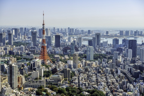 Aerial view of Tokyo Japan’s skyline and Tokyo Tower