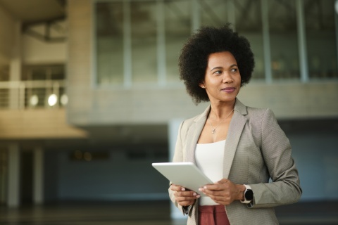 Businesswoman working on touchpad in the office in Chad