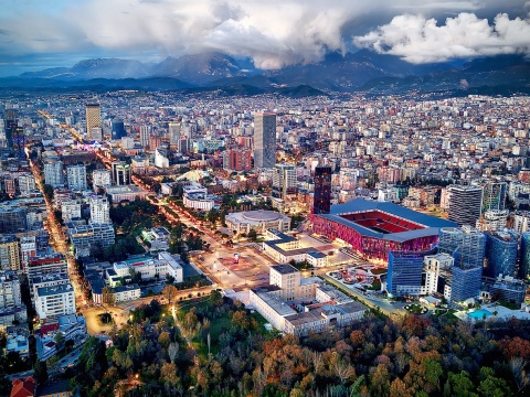 Aerial photo of Mother Tesea Square in Tirana