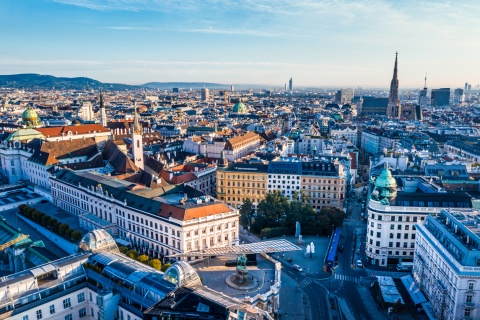 Aerial view of Vienna Austria in the sunrise