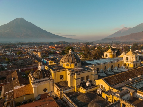 Aerial view of Antigua at sunrise