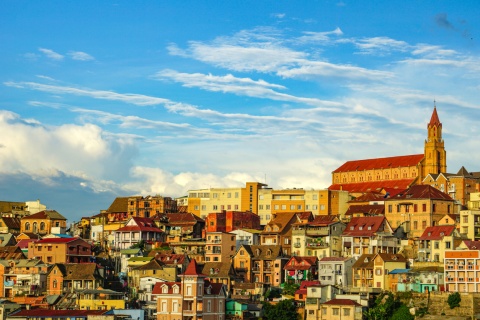 Panoramic view of downtown Antananarivo at sunset in Madagascar