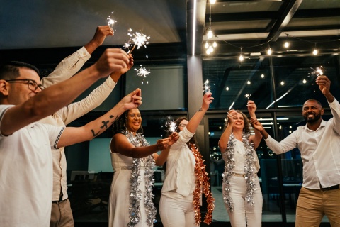 Friends celebrating New Years Eve in Ethiopia with sparklers