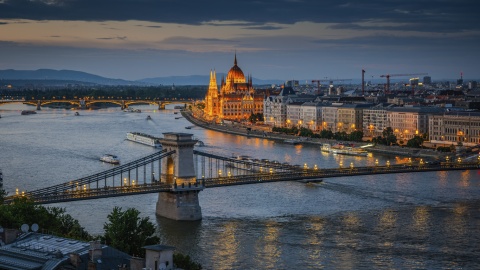 Hungarian Parliament building and Chain Bridge in Budapest