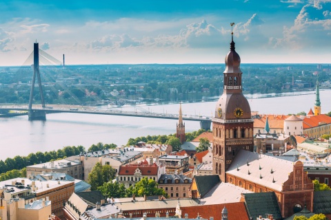 Riga Dome Cathedral with River in Latvia