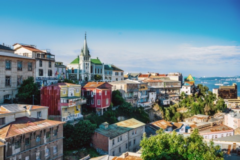 Cityscape of Valparaiso, Chile, from the hills to the sea