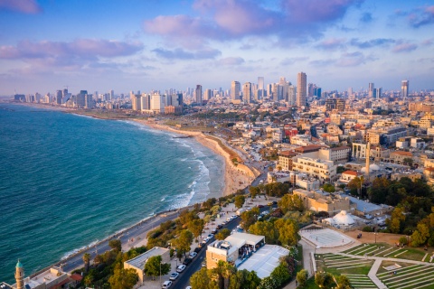 Coastline with city in Bat Yam, Israel