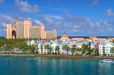 Panoramic view of Paradise Island Bahamas from the sea