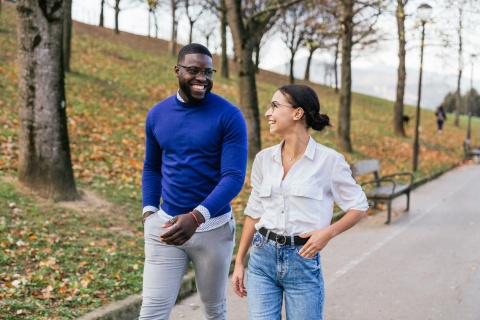 Couple on a walk in a park enjoying Botswana’s public holidays